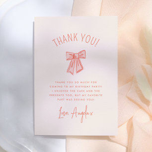 Whimsical Pink Bow Girl Birthday Thank You Card