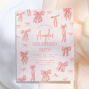 Whimsical Pink Bow Girl Budget Birthday Invitation