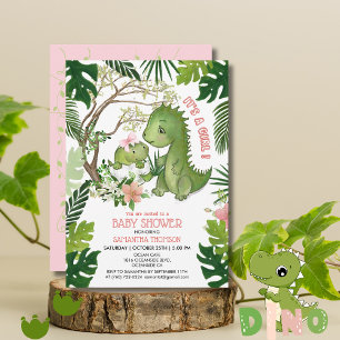 Whimsical Pink Bow Girl Dinosaur Baby Shower  Invitation