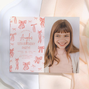 Whimsical Pink Bow Girl Photo Budget Birthday