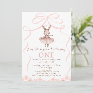 Whimsical Pink Bow Tutu Some Bunny Birthday Invitation