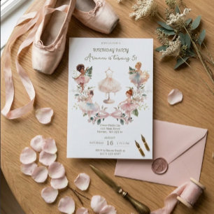 Whimsical Pink Bow & Watercolor Ballerina Birthday Invitation