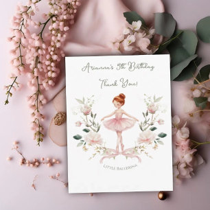 Whimsical Pink Bow & Watercolor Ballerina Birthday Thank You Card