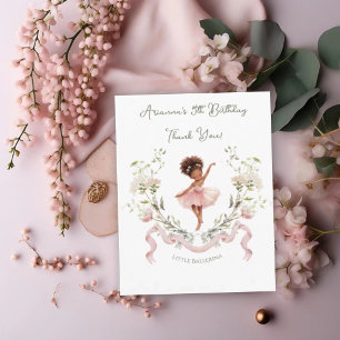 Whimsical Pink Bow & Watercolor Ballerina Birthday Thank You Card