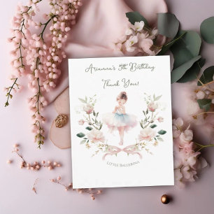 Whimsical Pink Bow & Watercolor Ballerina Birthday Thank You Card