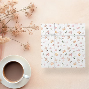 Whimsical Pink Bow & Watercolor Ballerina Wrapping Paper