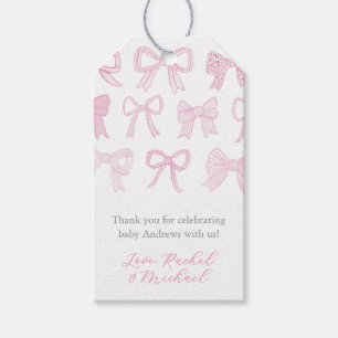 Whimsical Pink Bows Baby Shower Favour Tags
