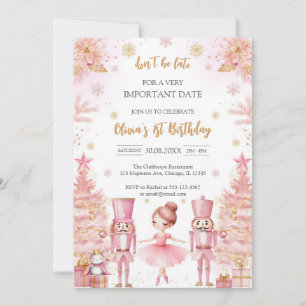 Whimsical Pink Brown Bows Ballerina Birthday Invitation