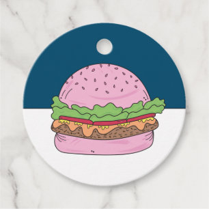 Whimsical Pink Burger Birthday Party Favour Tags