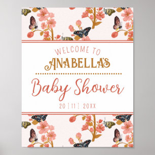 Whimsical Pink Butterfly Baby Shower Welcome Sign