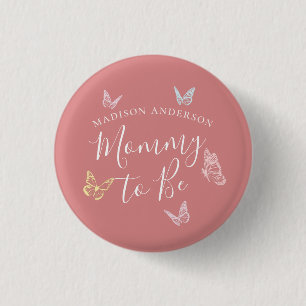 Whimsical Pink Butterfly Mummy to Be Baby Shower 3 Cm Round Badge