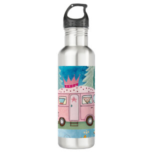 Whimsical Pink Camper Van Camping Scene 710 Ml Water Bottle