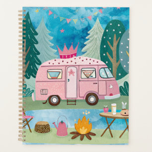 Whimsical Pink Camper Van Camping Scene Planner