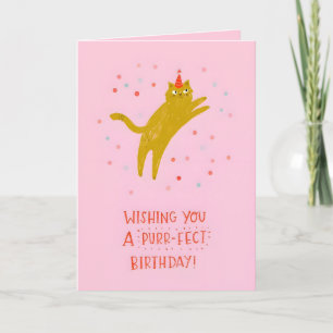 Whimsical Pink Cat Birthday Card - Cute "Purr-fect