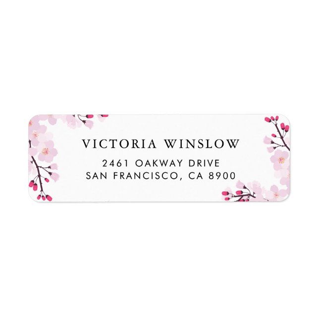Whimsical Pink Cherry Blossoms Address Label (Front)