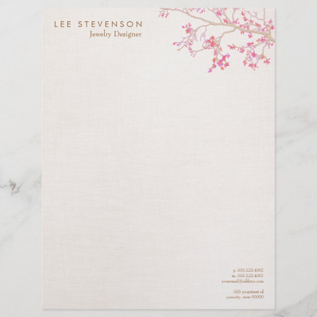 Whimsical Pink Cherry Blossoms Nature Letterhead Design (Front)