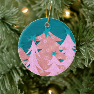 Whimsical Pink Christmas Tree Ceramic Tree Decoration