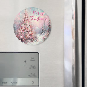 Whimsical Pink Christmas Tree Personalised Magnet