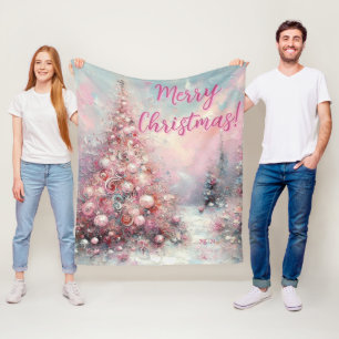 Whimsical Pink Christmas Tree Personalized Fleece Blanket