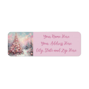 Whimsical Pink Christmas Tree Return Address