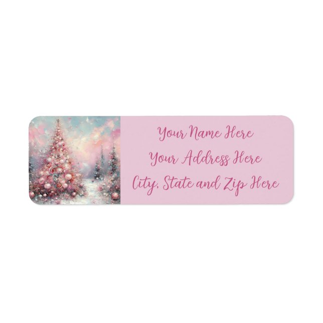 Whimsical Pink Christmas Tree Return Address (Front)