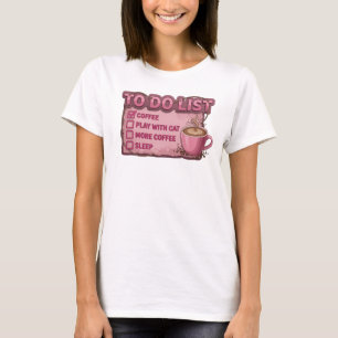 Whimsical Pink COFFEE PLAY WITH CAT Trendy Tee