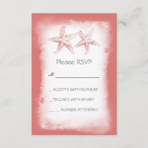 Whimsical pink coral beach wedding RSVP cards