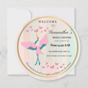 Whimsical Pink Crane Bridal Shower Invitation Co