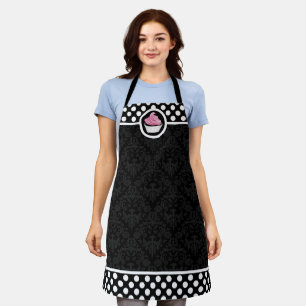 Whimsical Pink Cupcake Damask Polka Dot Apron