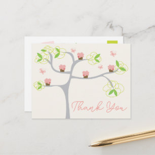 Whimsical Pink Cupcakes Tree Birthday Thank You Postcard