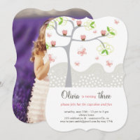 Whimsical Pink Cupcakes Tree Girl Birthday Invite