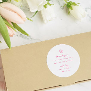 Whimsical Pink Doodle Heart Wedding Favour Classic Round Sticker