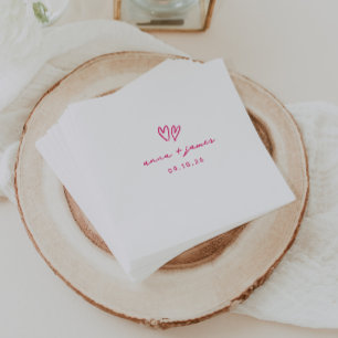 Whimsical Pink Doodle Hearts Wedding Napkin