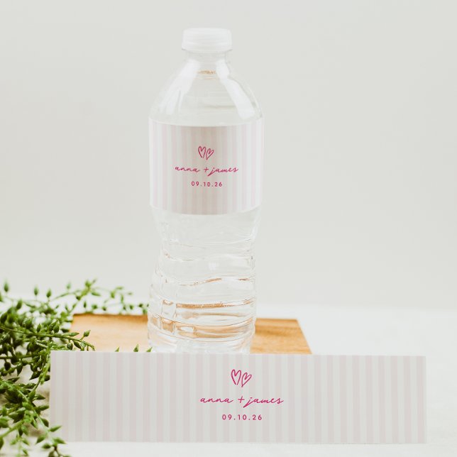 Whimsical Pink Doodle Hearts Wedding Water Bottle Label (Creator Uploaded)