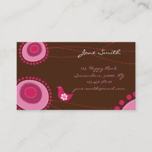 Whimsical Pink Dots Flowers Birds Chic Trendy Cute Business Card