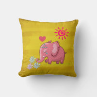 Whimsical Pink Elephant Smelling Some Daisies