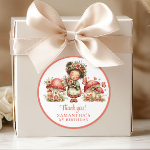 Whimsical Pink Fairy 3rd Birthday Thank You Sticke Classic Round Sticker