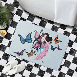 Whimsical Pink Fairy Blue Fantasy Music Note Bath Mat