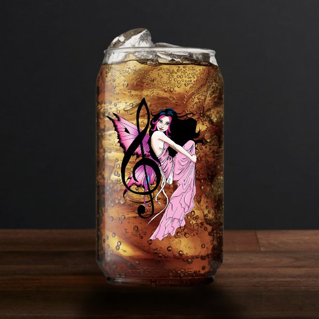 Whimsical Pink Fairy Blue Fantasy Music Note Can Glass (Creator Uploaded)