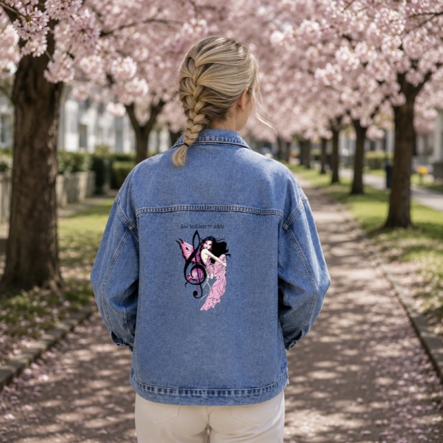 Whimsical Pink Fairy Blue Fantasy Music Note Denim Jacket (Creator Uploaded)