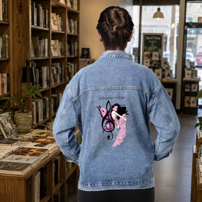 Whimsical Pink Fairy Blue Fantasy Music Note Denim Jacket (Creator Uploaded)