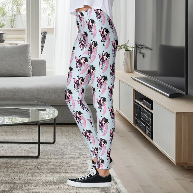 Whimsical Pink Fairy Blue Fantasy Music Note Leggings (Creator Uploaded)