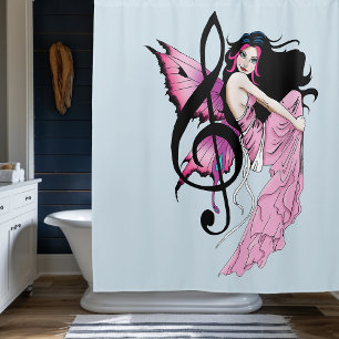 Whimsical Pink Fairy Blue Fantasy Music Note Shower Curtain
