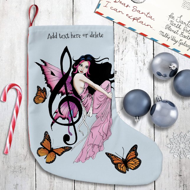 Whimsical Pink Fairy Blue Fantasy Music Note Small Christmas Stocking (Creator Uploaded)