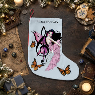 Whimsical Pink Fairy Blue Fantasy Music Note Small Christmas Stocking