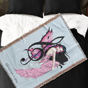 Whimsical Pink Fairy Blue Fantasy Music Note Throw Blanket