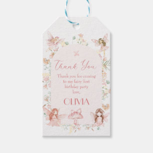 Whimsical Pink Fairy First Birthday Gift Tag