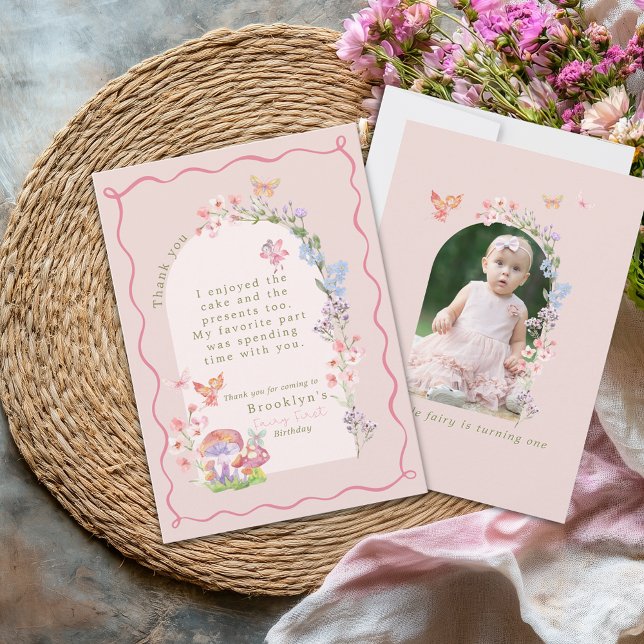 Whimsical Pink Fairy First Birthday Thank You Card (Whimsical Pink Fairy First Birthday Thank You Card
)