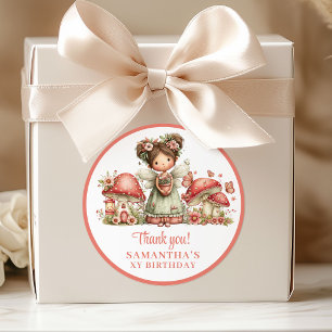Whimsical Pink Fairy Floral Birthday Thank You  Classic Round Sticker