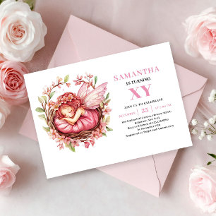 Whimsical Pink Fairy Girl 6th Birthday Blush Invitation